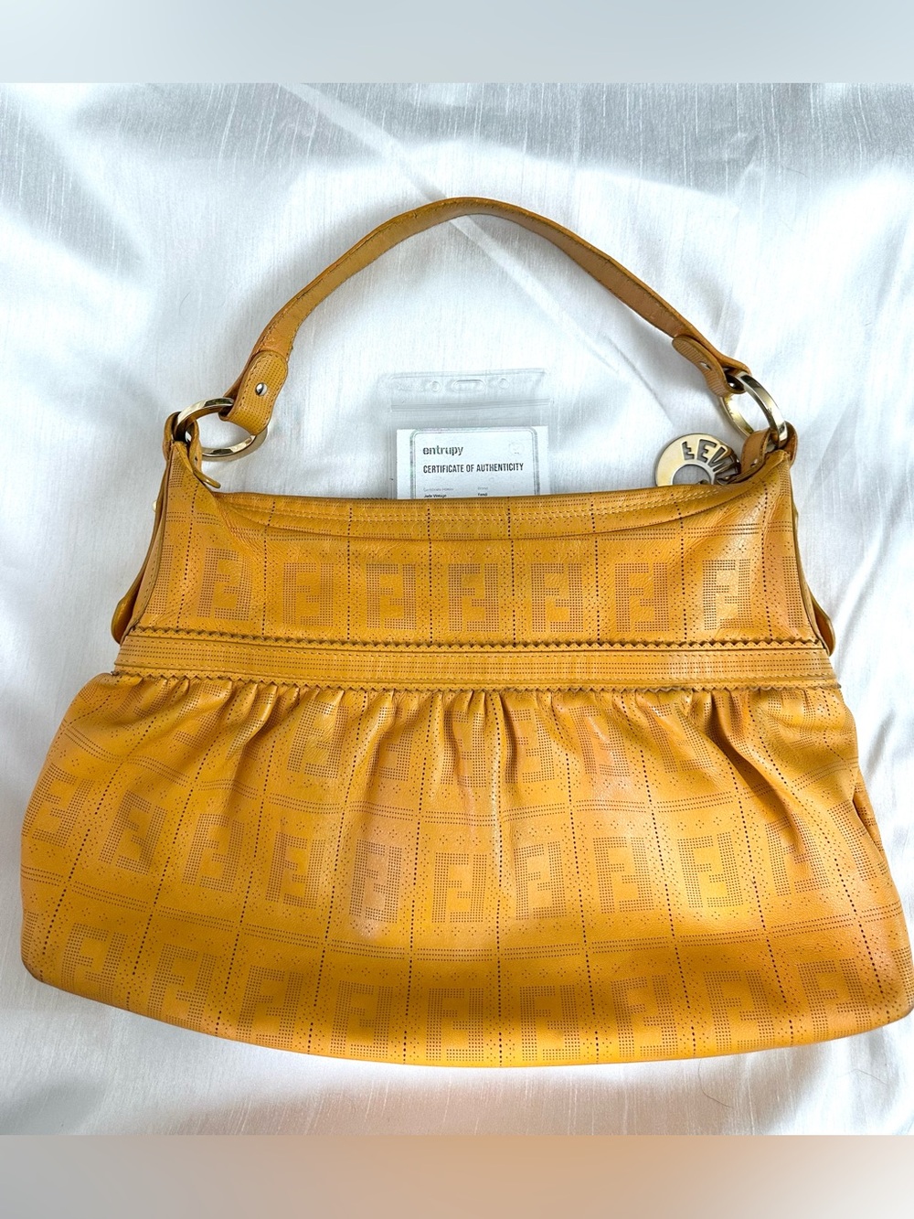 Authentic FENDI leather chef hobo, yellow with cert of authenticity